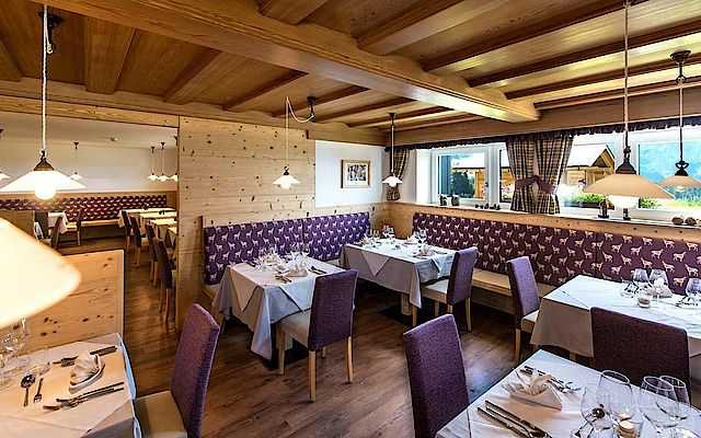 The restaurant at Hotel Chalet Dolomites offers dishes which are a culinary marriage of two so different cultures